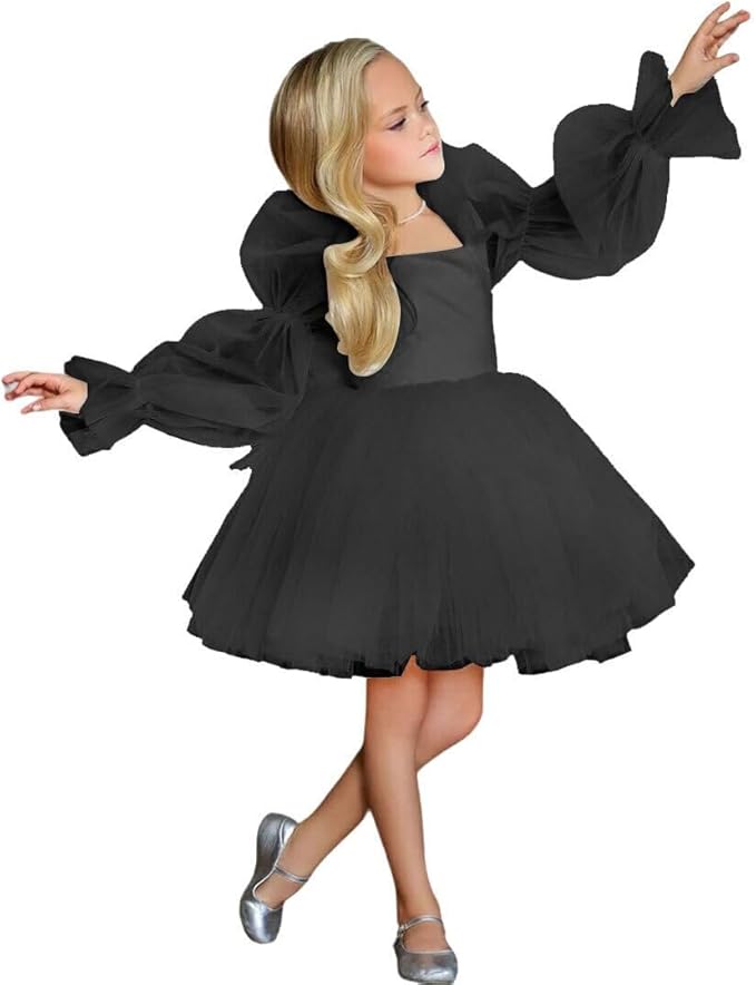 TinyTulle Elegant Long Sleeve Tulle A-Line Flower Girl Dress for Special Occasions