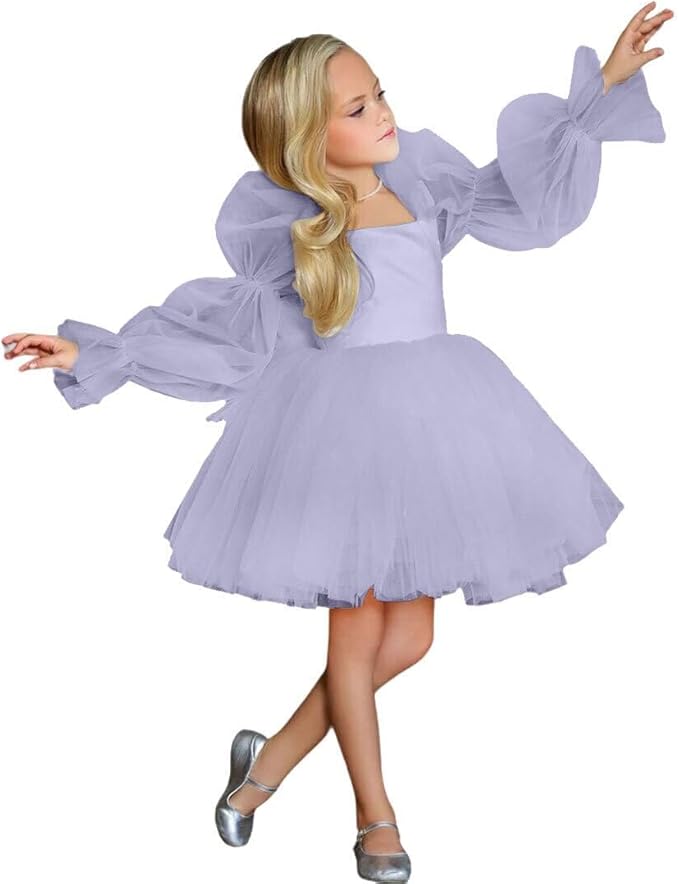 TinyTulle Elegant Long Sleeve Tulle A-Line Flower Girl Dress for Special Occasions