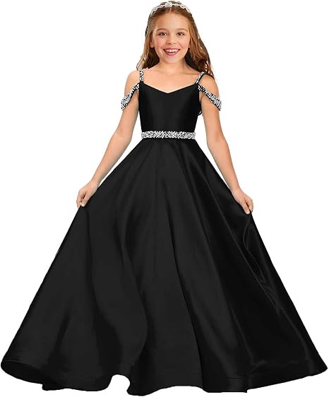 TinyTulle Satin Rhinestone Flower Girl Princess Gown for Weddings &amp; Pageant
