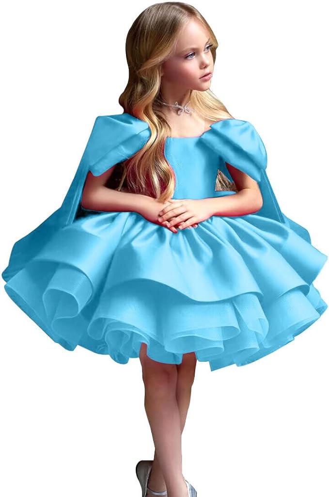 TinyTulle Elegant Princess Flower Girl Dress with Bow Shoulder Details