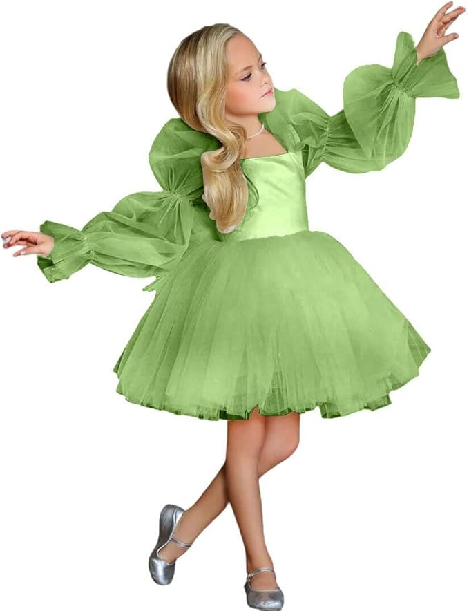 TinyTulle Elegant Long Sleeve Tulle A-Line Flower Girl Dress for Special Occasions