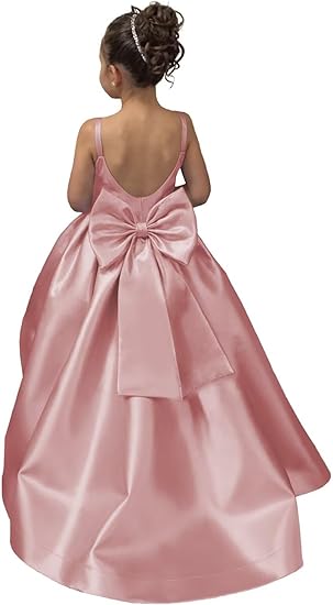 TinyTulle Elegant Satin Sleeveless Wedding Flower Girl Dress with Bow