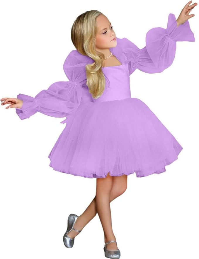 TinyTulle Elegant Long Sleeve Tulle A-Line Flower Girl Dress for Special Occasions