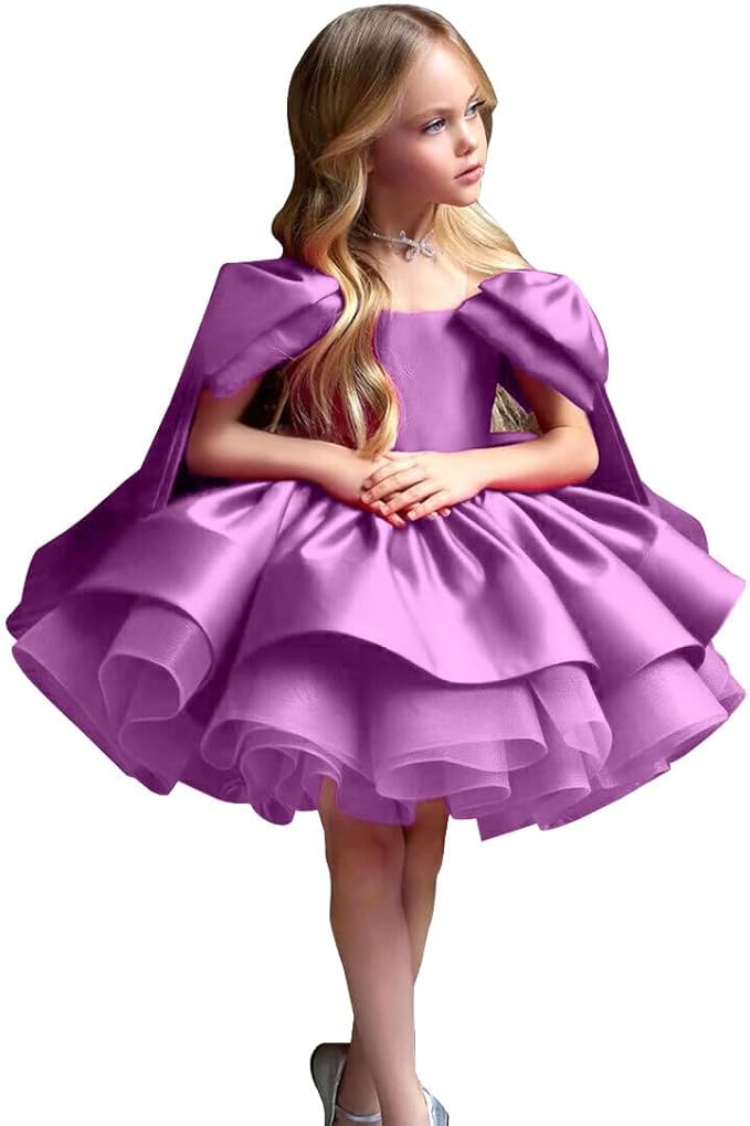 TinyTulle Elegant Princess Flower Girl Dress with Bow Shoulder Details