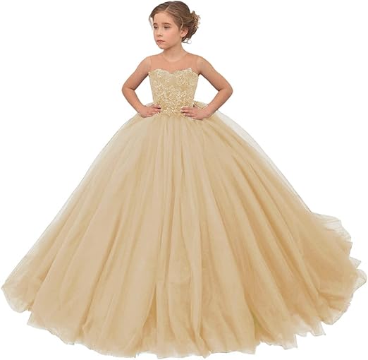 TinyTulle Burgundy Sleeveless Lace Applique Tulle Ball Gown Flower Girl Dress
