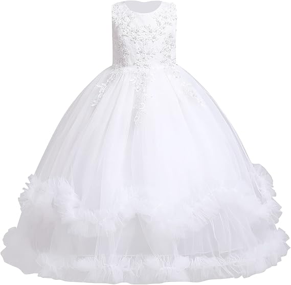 TinyTulle Light Blue Princess Flower Girl Dress with Layered Tulle and Cascading Ruffles