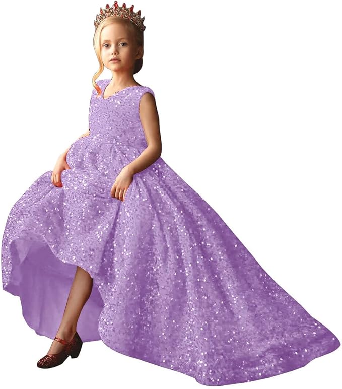 TinyTulle Glitter Sequin V-Neck Sleeveless Ball Gown Flower Girl Dress