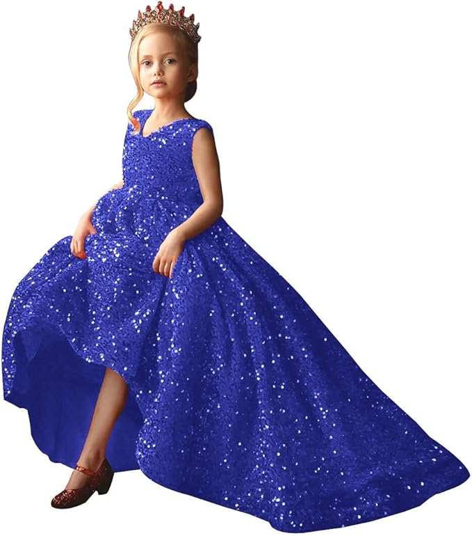 TinyTulle Glitter Sequin V-Neck Sleeveless Ball Gown Flower Girl Dress