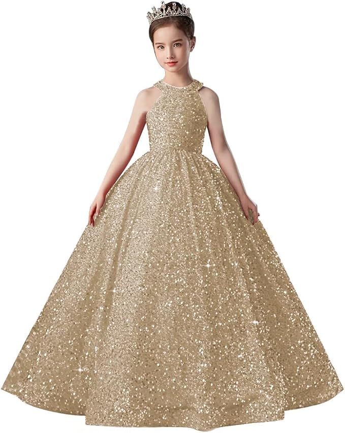 TinyTulle Sparkly Sequin Flower Girl Dress Pageant Party Gown
