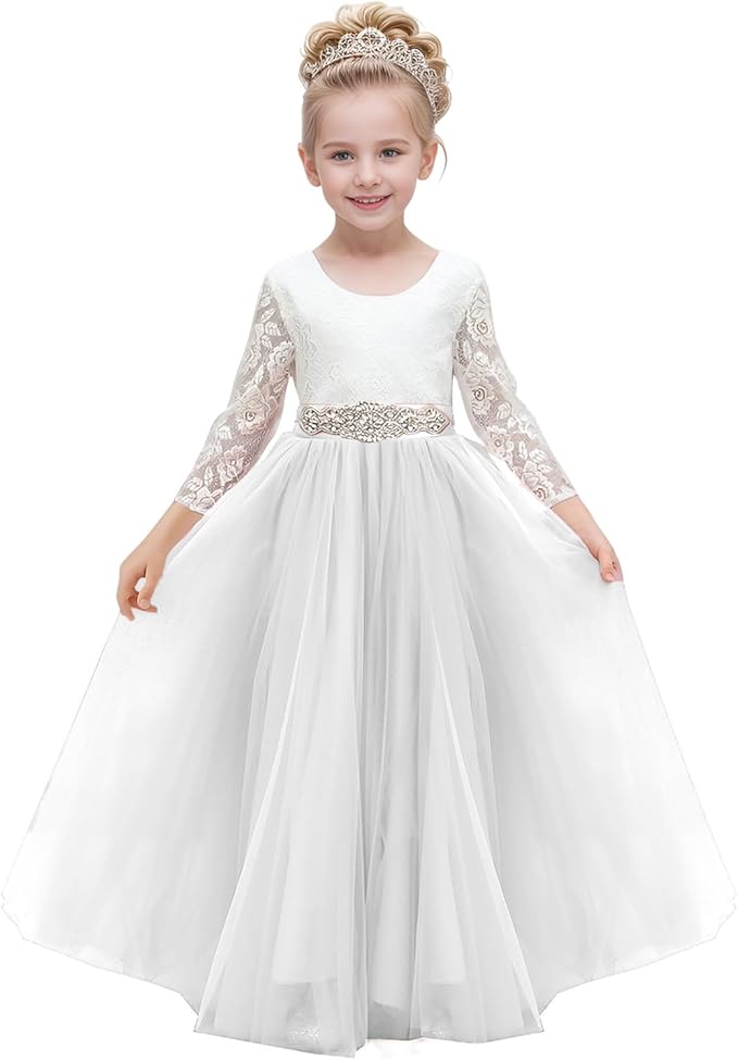 TinyTulle Lace Long Sleeve A-Line Tulle Flower Girl Dress for Special Occasions