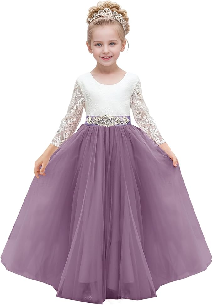 TinyTulle Lace Long Sleeve A-Line Tulle Flower Girl Dress for Special Occasions