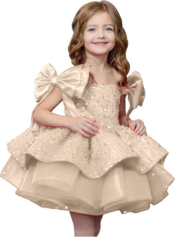 TinyTulle Elegant Red Sleeveless Satin Flower Girl Ball Gown with Bow Shoulder Detail