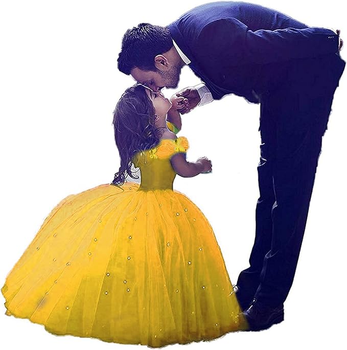 TinyTulle Royal Blue Off-Shoulder Tulle Flower Girl Dress with Beaded