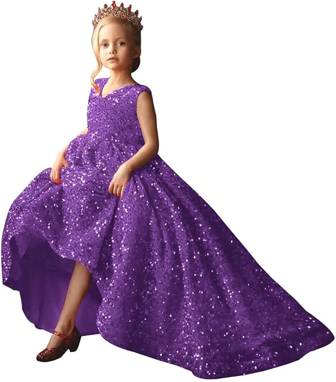 TinyTulle Glitter Sequin V-Neck Sleeveless Ball Gown Flower Girl Dress