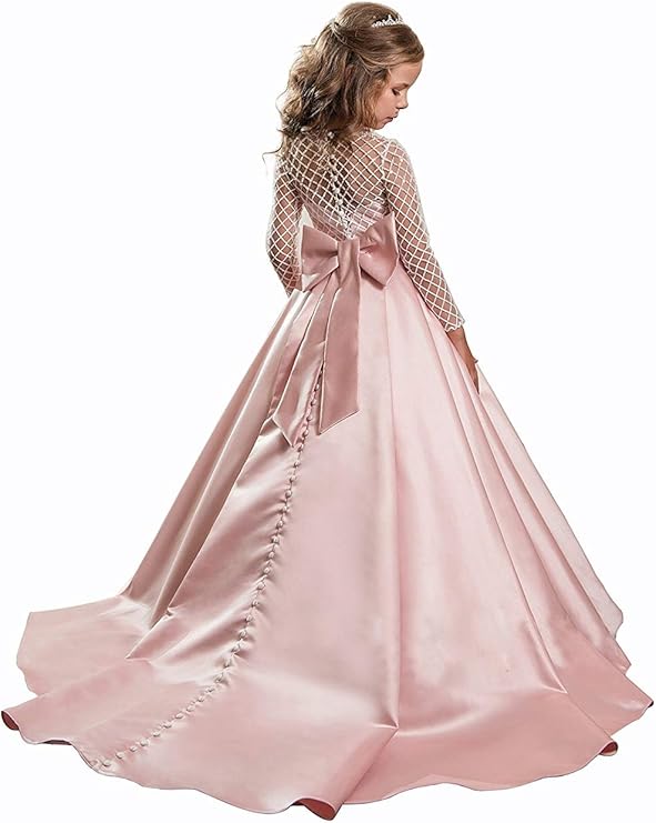 TinyTulle Elegant Long Sleeve Satin Flower Girl Dress for Weddings &amp; First Communion