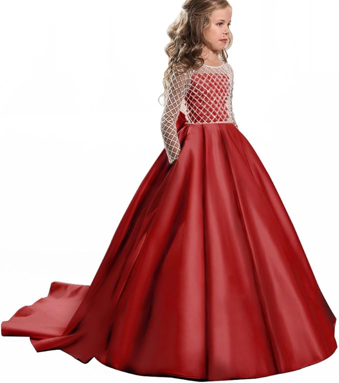 TinyTulle Elegant Long Sleeve Satin Flower Girl Dress for Weddings &amp; First Communion