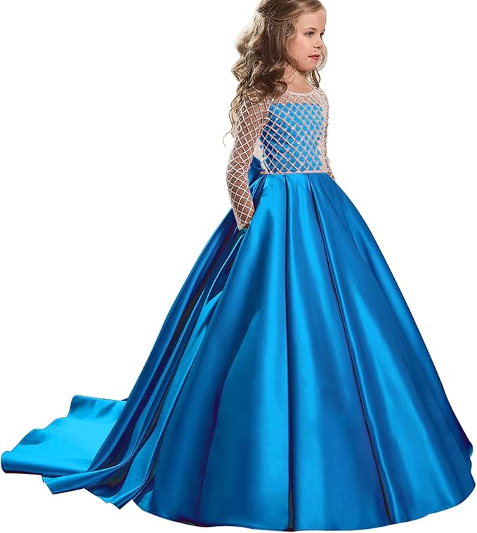 TinyTulle Elegant Long Sleeve Satin Flower Girl Dress for Weddings &amp; First Communion