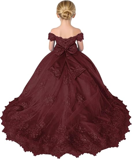 TinyTulle Sparkly Tulle 3D Flower Lace Applique Flower Girl Pageant Gown with Bow