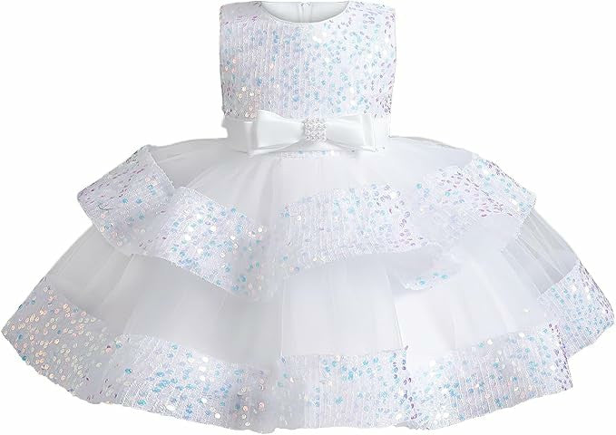 TinyTulle Sleeveless Sequin Tulle Flower Girl Dress with Bow Belt