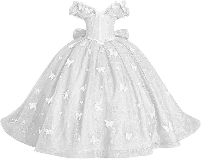 TinyTulle Butterfly Appliqué Sparkle Tulle Flower Girl Ball Gown Dress
