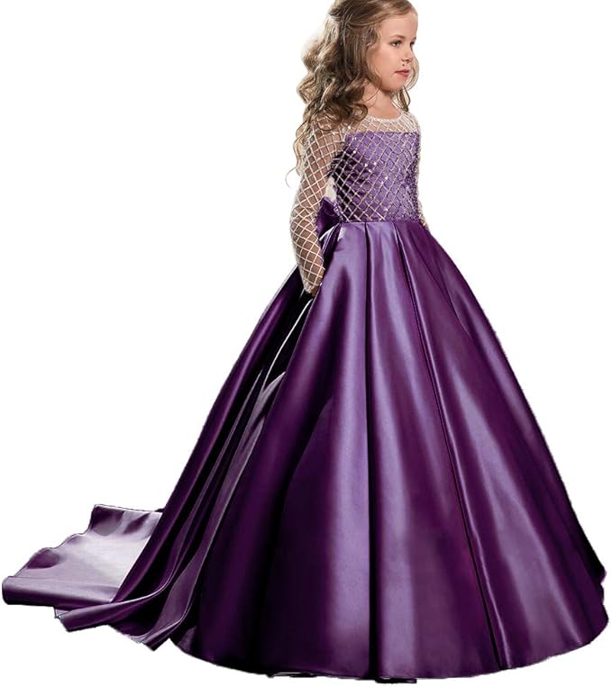 TinyTulle Elegant Long Sleeve Satin Flower Girl Dress for Weddings &amp; First Communion