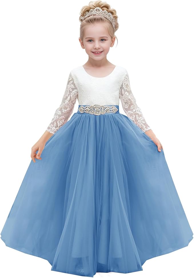 TinyTulle Lace Long Sleeve A-Line Tulle Flower Girl Dress for Special Occasions