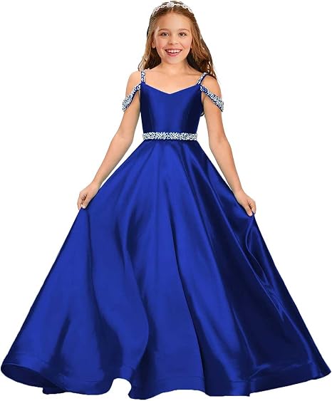 TinyTulle Satin Rhinestone Flower Girl Princess Gown for Weddings &amp; Pageant
