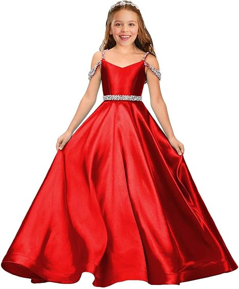 TinyTulle Satin Rhinestone Flower Girl Princess Gown for Weddings &amp; Pageant