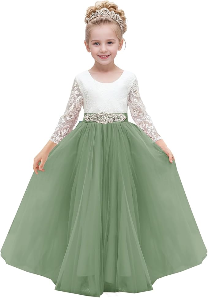 TinyTulle Lace Long Sleeve A-Line Tulle Flower Girl Dress for Special Occasions