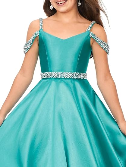 TinyTulle Satin Rhinestone Flower Girl Princess Gown for Weddings &amp; Pageant