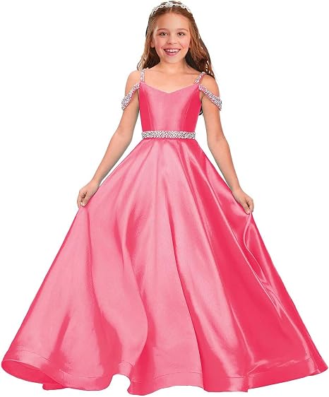TinyTulle Satin Rhinestone Flower Girl Princess Gown for Weddings &amp; Pageant