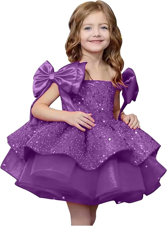 TinyTulle Elegant Red Sleeveless Satin Flower Girl Ball Gown with Bow Shoulder Detail