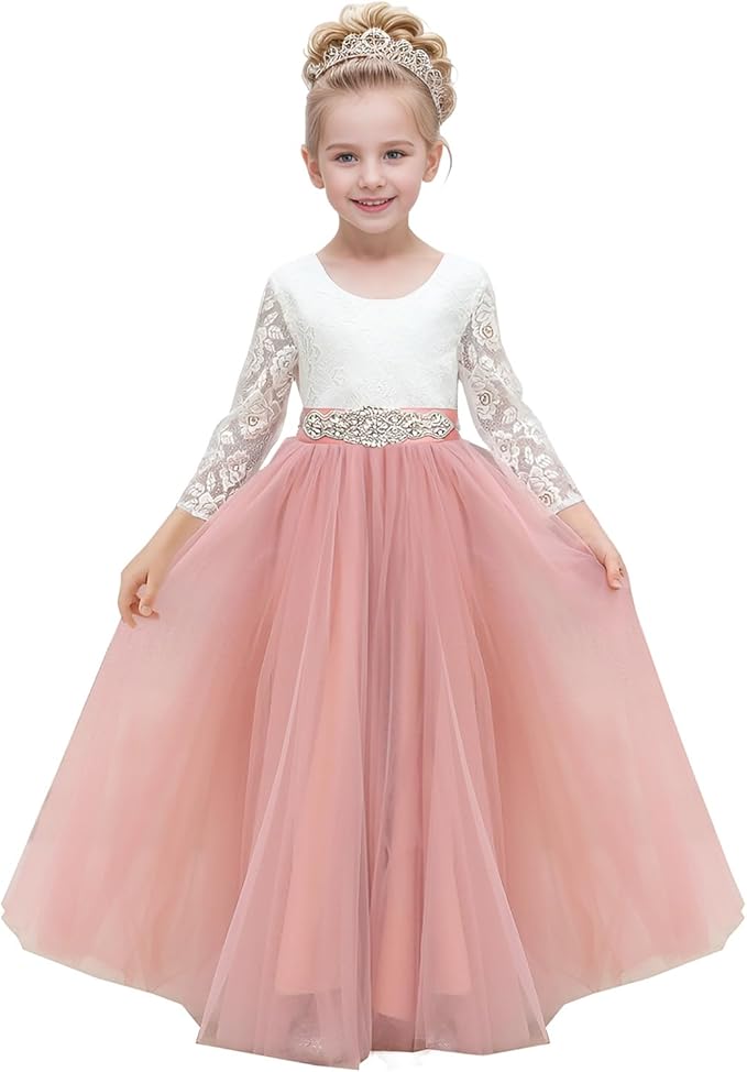 TinyTulle Lace Long Sleeve A-Line Tulle Flower Girl Dress for Special Occasions