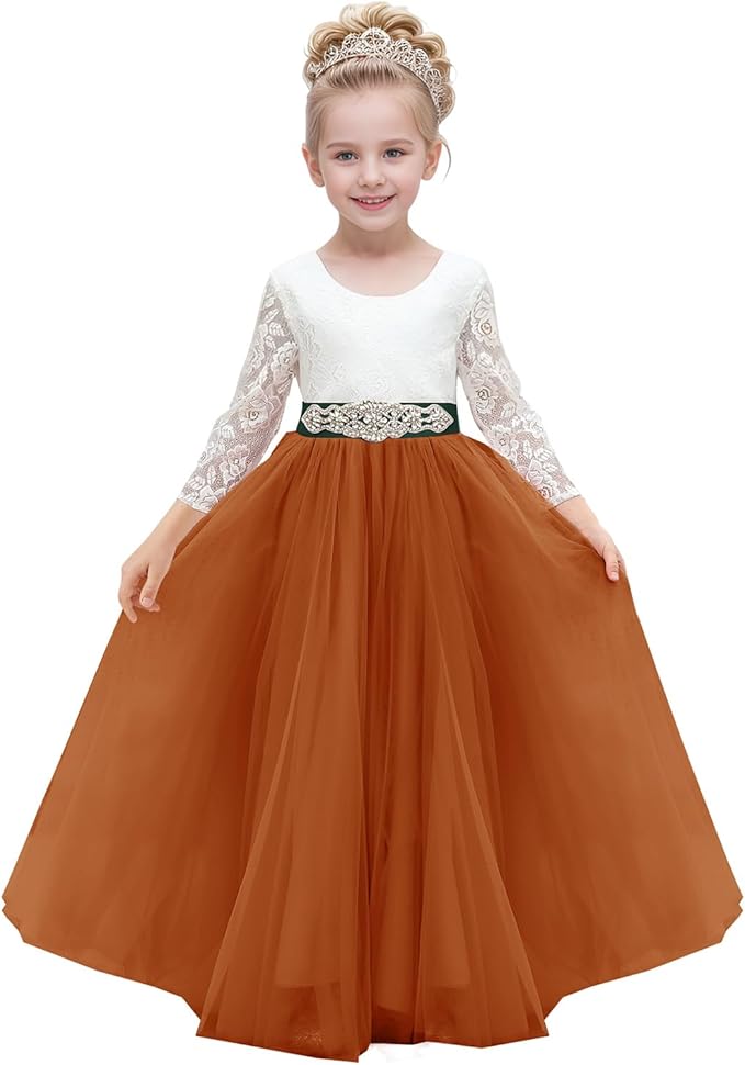 TinyTulle Lace Long Sleeve A-Line Tulle Flower Girl Dress for Special Occasions