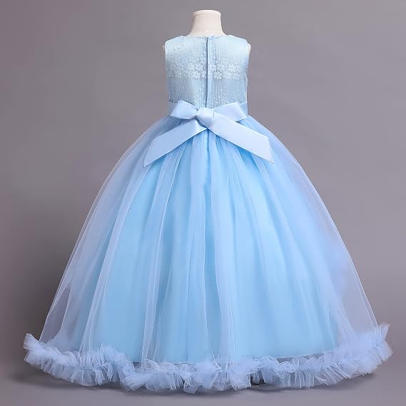 TinyTulle Light Blue Princess Flower Girl Dress with Layered Tulle and Cascading Ruffles