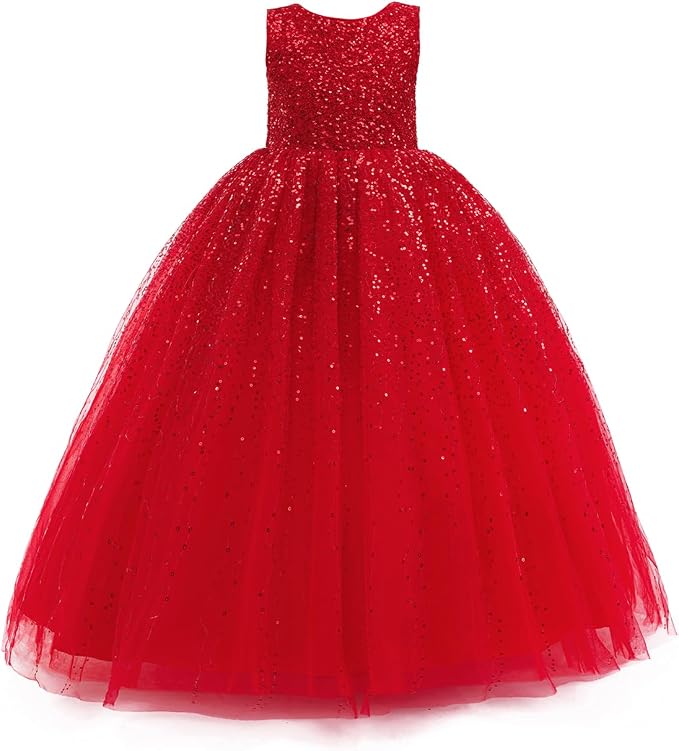 TinyTulle Sparkly Sequin Tulle Long Princess Flower Girl Dress for Special Occasions