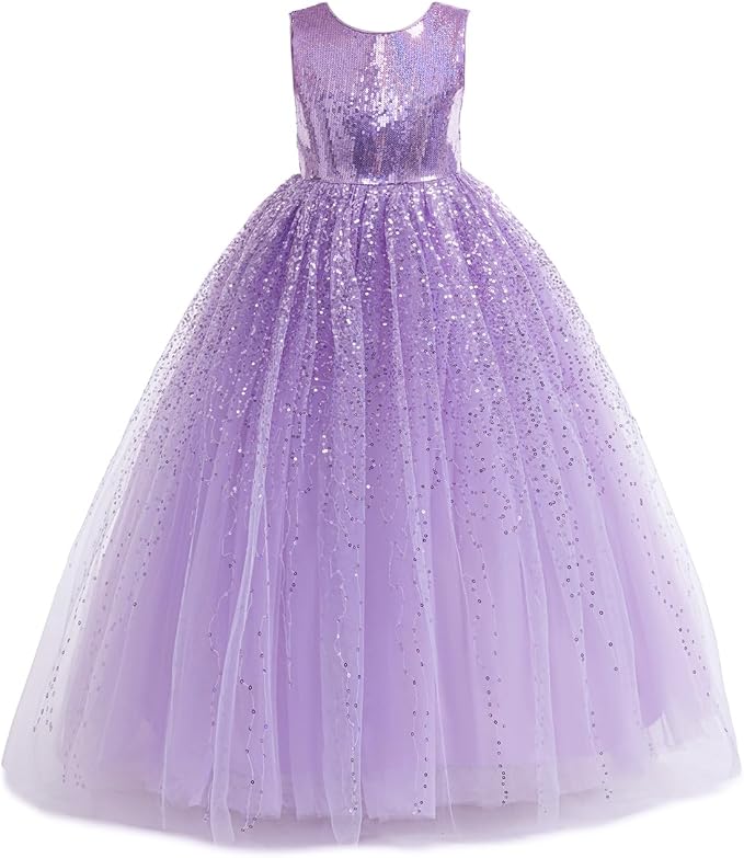 TinyTulle Sparkly Sequin Tulle Long Princess Flower Girl Dress for Special Occasions