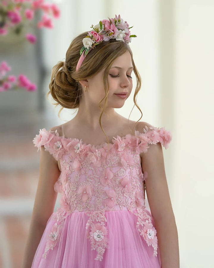 TinyTulle Romantic Pink Sweetheart Tulle Princess Dress with Floral Lace Appliqués
