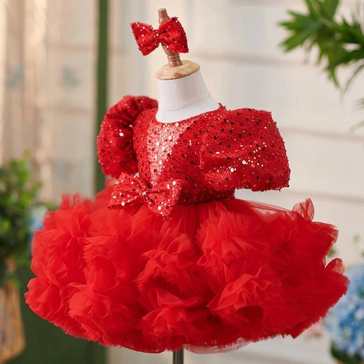 TinyTulle Puff Sleeves Sequin Tulle Ball Gown Baby Girl Dress