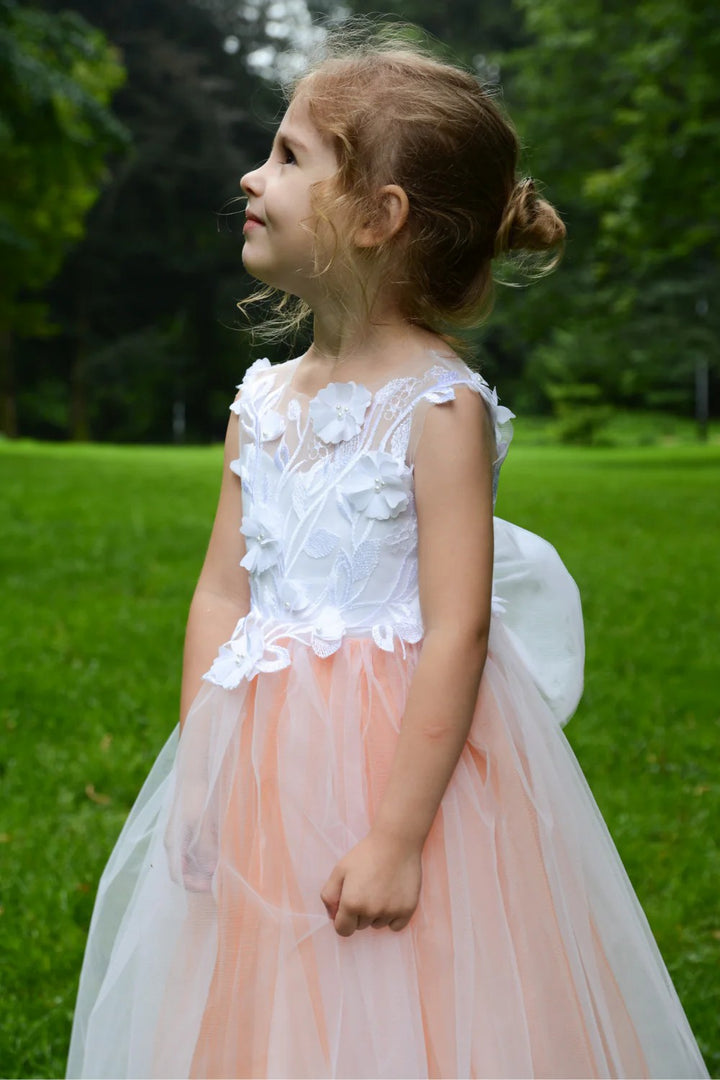 TinyTulle Elegant Light Lavender Floral Applique Tulle Flower Girl Dress for Wedding