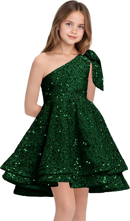 TinyTulle One-Shoulder Sequin Princess Flower Girl Dress – Sparkly Pageant &amp; Formal Gown