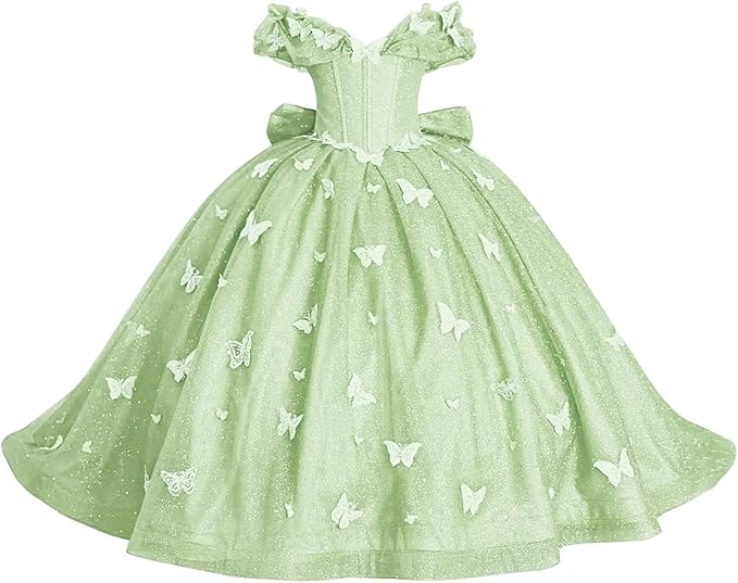 TinyTulle Butterfly Appliqué Sparkle Tulle Flower Girl Ball Gown Dress