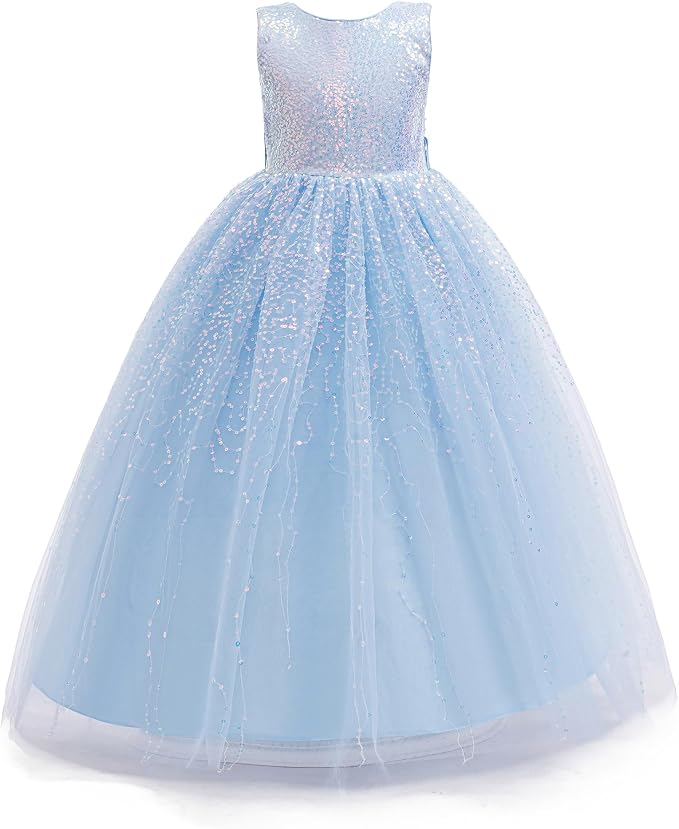 TinyTulle Sparkly Sequin Tulle Long Princess Flower Girl Dress for Special Occasions