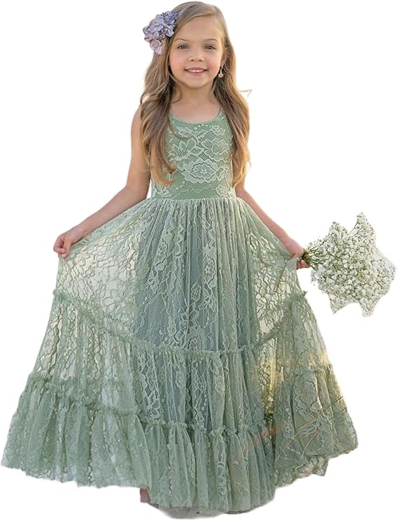 TinyTulle Elegant Lace Sleeveless A-Line Floor-Length Flower Girl Dress for Special Occasions