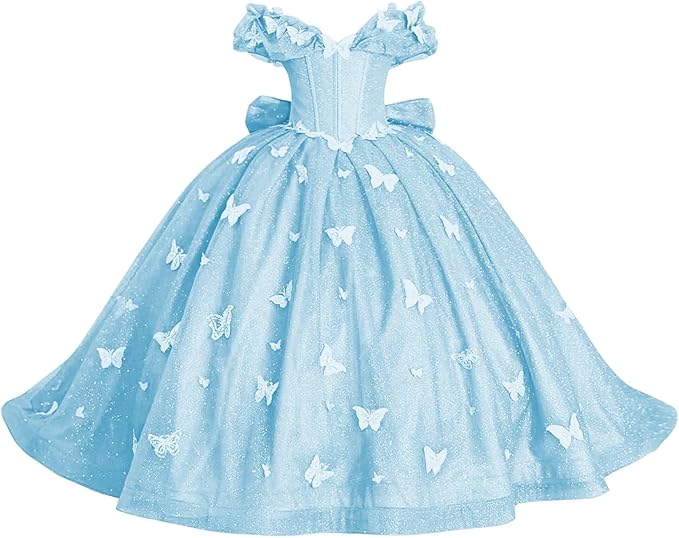 TinyTulle Butterfly Appliqué Sparkle Tulle Flower Girl Ball Gown Dress