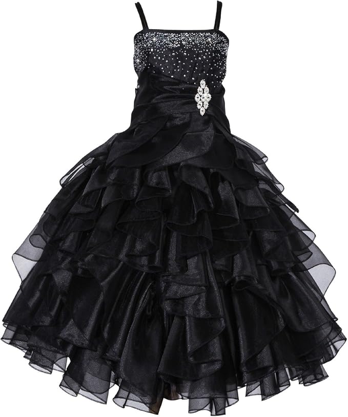 TinyTulle Off Shoulde Sequin Ruffle Tulle Flower Girl Dress for Special Occasions