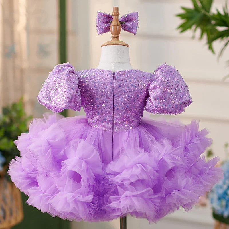 TinyTulle Puff Sleeves Sequin Tulle Ball Gown Baby Girl Dress