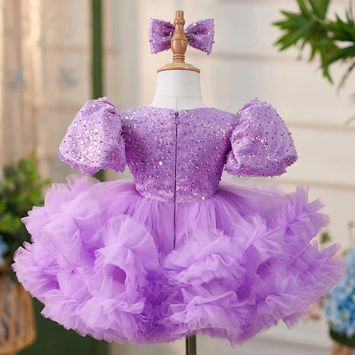 TinyTulle Puff Sleeves Sequin Tulle Ball Gown Baby Girl Dress