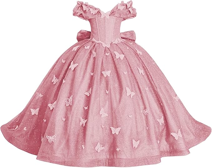 TinyTulle Butterfly Appliqué Sparkle Tulle Flower Girl Ball Gown Dress