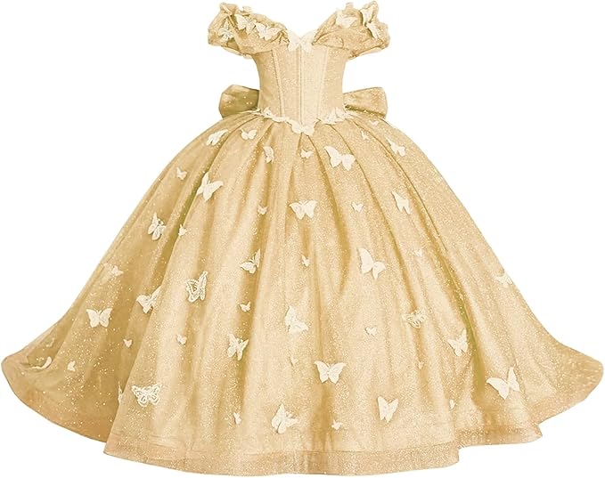 TinyTulle Butterfly Appliqué Sparkle Tulle Flower Girl Ball Gown Dress